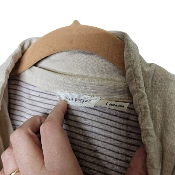 Blu Pepper anthropologie Two-Tone Linen-Blend Jacket With Drawstring Waist Sz‎ L - Picture 3 of 14